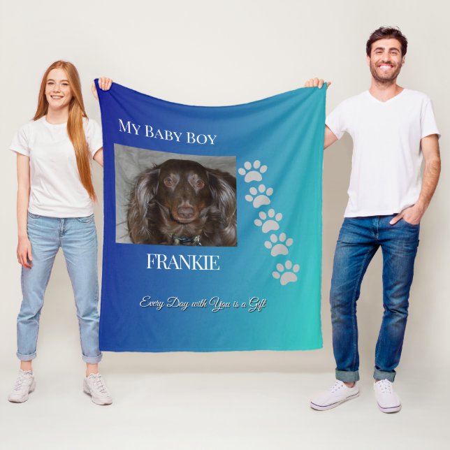 Navy Teal Pawprints Tribute Fleece Blanket (In Situ)
