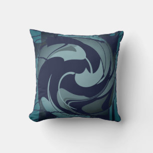 Navy Teal Shades Gray Swirling Floral Abstract Cushion