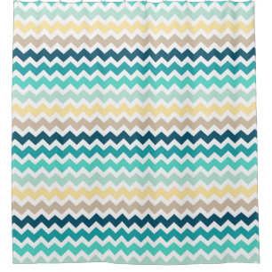 Navy Teal Yellow Chevron Stripes Shower Curtain