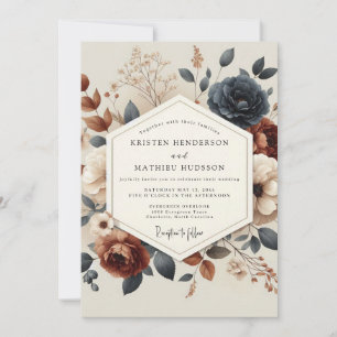 Navy Terracotta Autumnal Bloom Wedding Invitation