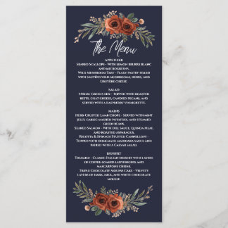 Navy Terracotta Boho Floral Menu
