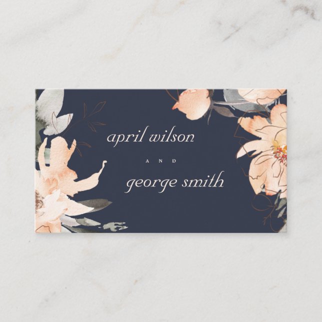 NAVY TERRACOTTA BROWN BOHO FLORAL WEDDING WEBSITE BUSINESS CARD (Front)