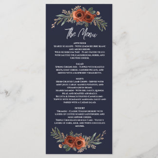 Navy Terracotta Floral Boho Wedding Menu