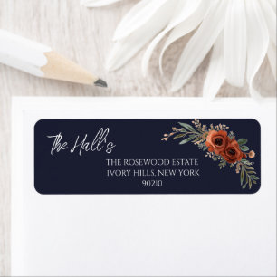 Navy Terracotta Floral Boho Wedding Return Address Label