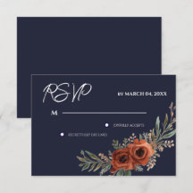 Navy Terracotta Floral Boho Wedding RSVP