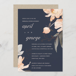 NAVY TERRACOTTA RED FLORAL REHEARSAL DINNER INVITE