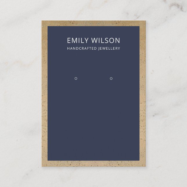 NAVY TERRACOTTA TEXTURE BORDER EARRING DISPLAY BUSINESS CARD (Front)