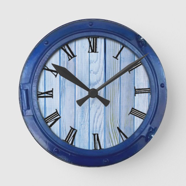 Navy textured ,fish,Pink-Coral Round Clock (Front)