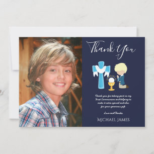 NAVY THANK YOU PHOTO 1st Communion - BLONDE BOY Card