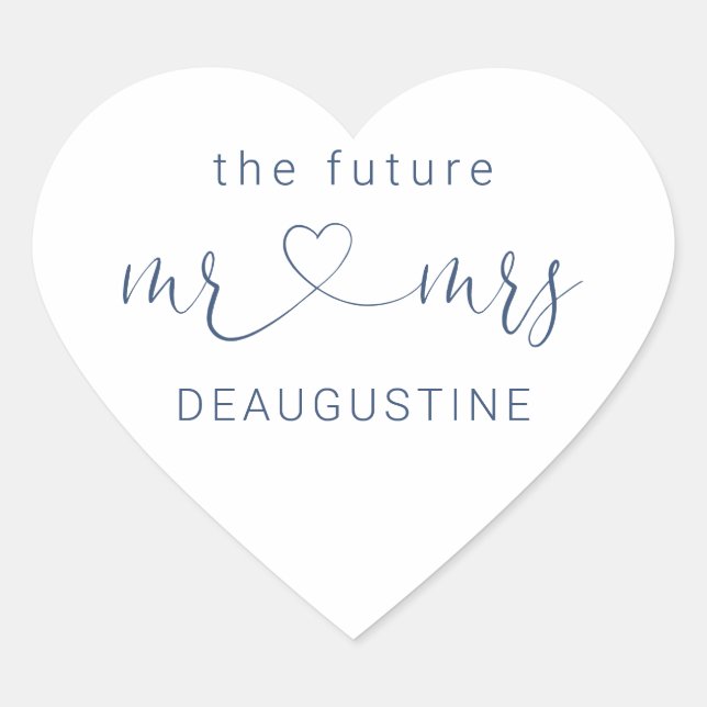 Navy The Future Mr and Mrs Heart Wedding Sticker (Front)
