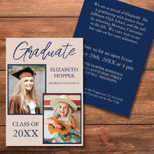 Navy Then and Now Photo Graduation Invitation