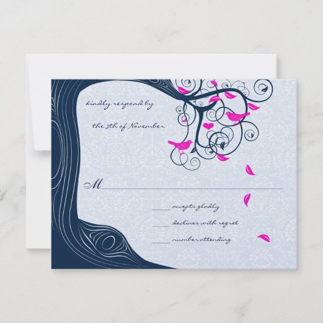Navy Tree Swirls Wedding RSVP Invitations (Front)