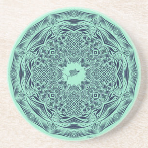 Navy Tribal Sailfish Mandala on Mint Coaster