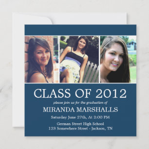 Navy Triple Photo Graduation Announcements