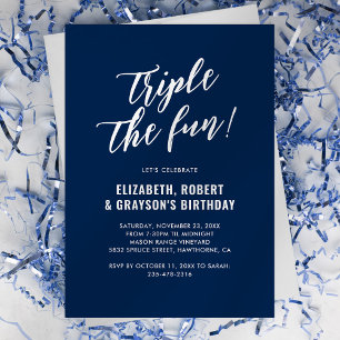 Navy Triple the Fun Birthday Invitation