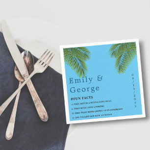 Navy Tropical Palm Blue Beach Destination Wedding Napkin