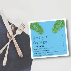 Navy Tropical Palm Leaf Blue Coastal Beach Wedding Napkin