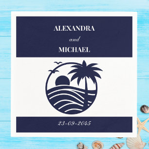 Navy Tropical Palm Tree Coastal Wedding Napkin