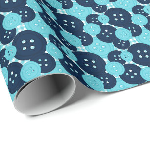 Navy & Turq Buttons Gingham - Craft & Sewing Room Wrapping Paper