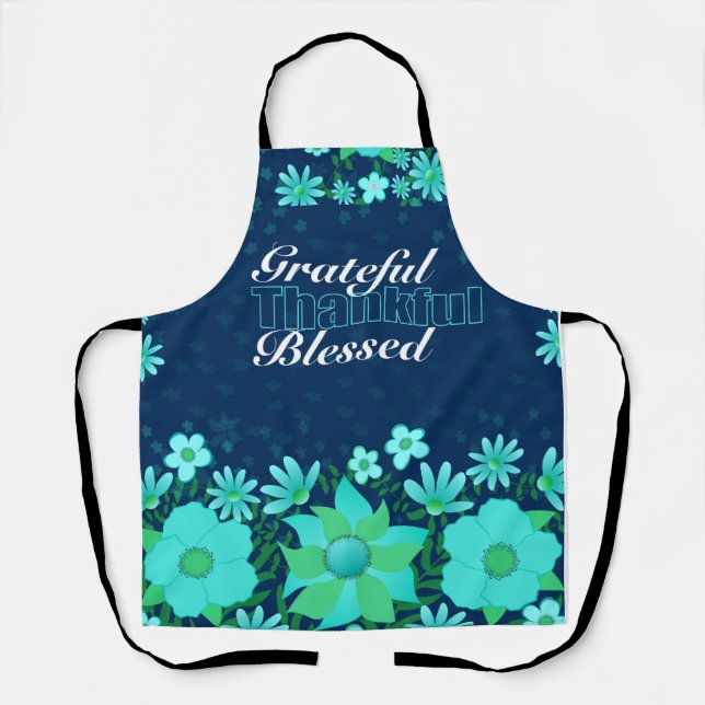 Navy Turquoise All-Over Print Apron (Front)