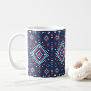 Navy Turquoise Boho Geometric Surface Pattern Coffee Mug