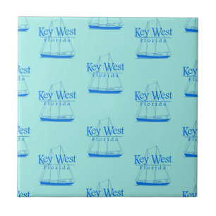 Navy Turquoise Key West Florida Nautical Sailboat Ceramic Tile
