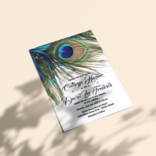 Navy Turquoise Peacock Feather Boho Wedding Invite