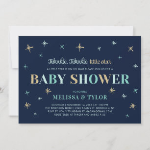 Navy Twinkle Twinkle Little Star Boy Baby Shower Invitation
