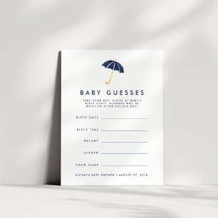 Navy Umbrella Baby Shower Guessing Game Invitation