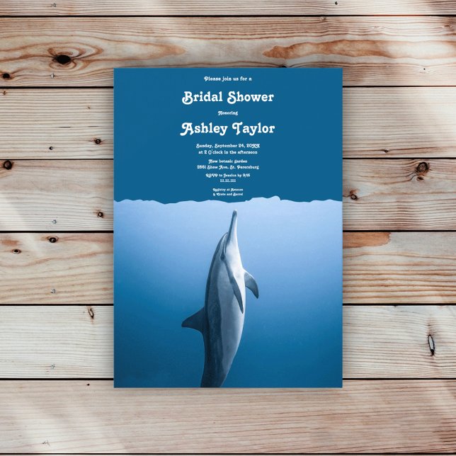 Navy Under The Sea Dolphin Coastal Bridal Shower Invitation (Creator Uploaded)