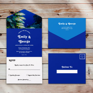 Navy Under the Sea Fish Coastal Beach Wedding All In One Invitation