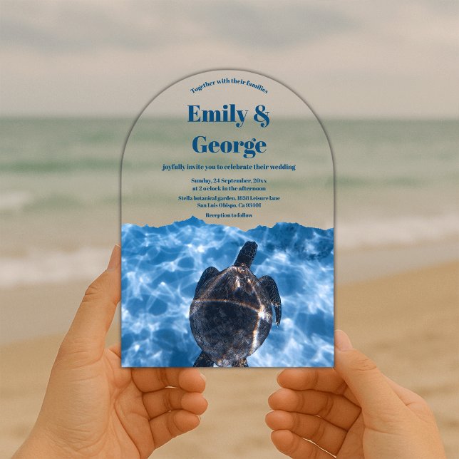 Navy Under the Sea Turtle Summer Coastal Wedding Acrylic Invitations (Creator Uploaded)