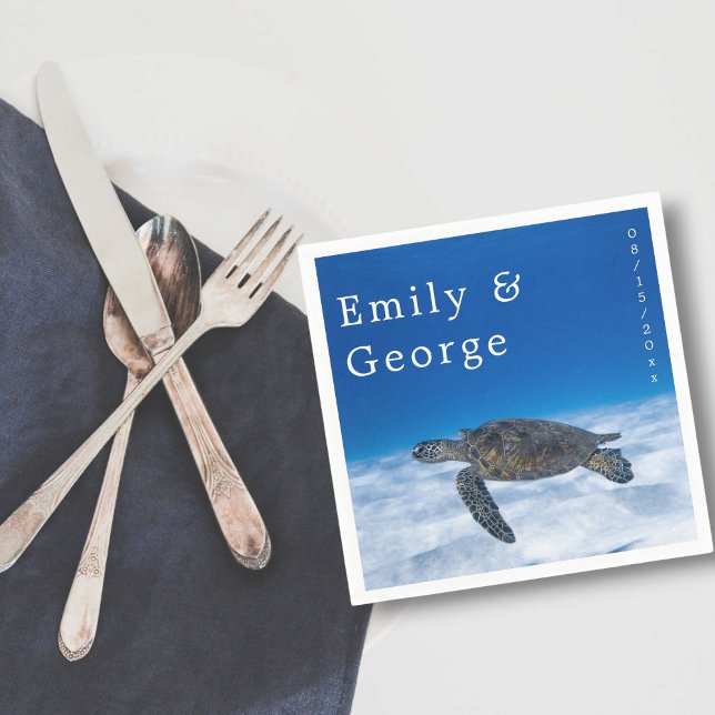 Navy Underwater Aquatic Turtle Coastal wedding Napkin (Creator Uploaded)