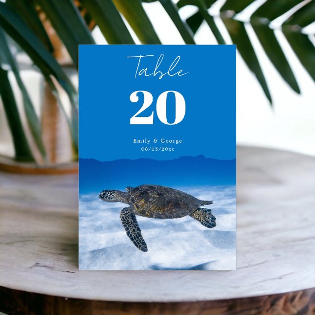 Navy Underwater Aquatic Turtle Coastal wedding Table Number (Creator Uploaded)