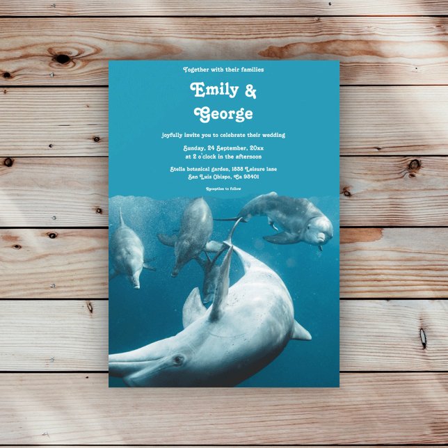 Navy Underwater Playful Dolphins Sea Beach Wedding Invitation (Creator Uploaded)