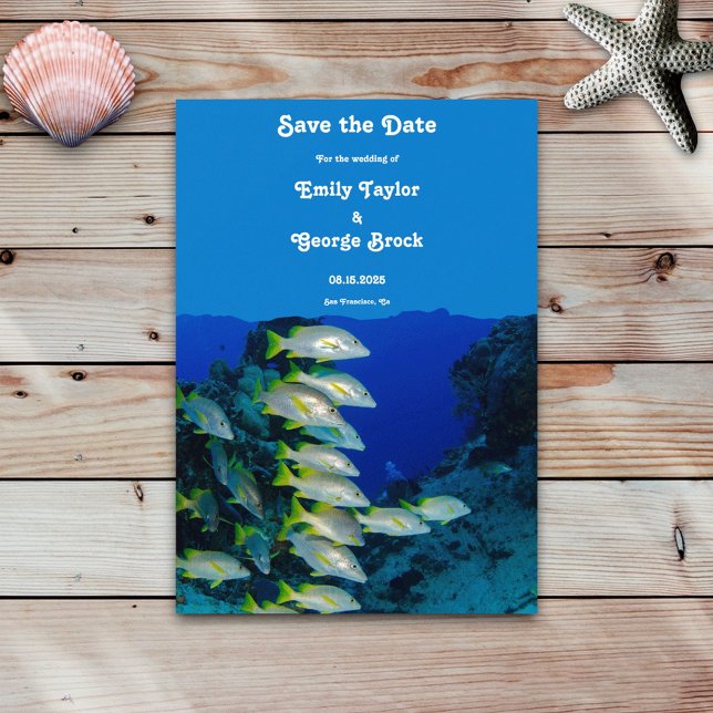 Navy Underwater Sea Fish Nautical Coastal wedding Save The Date (Creator Uploaded)