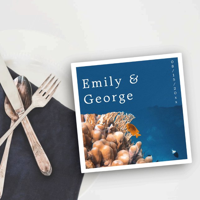 Navy Underwater Sea Fish Reefs Coastal Wedding Napkin (Creator Uploaded)