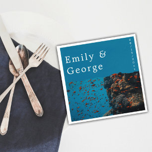 Navy Underwater Sea Fish Reefs Ocean Beach Wedding Napkin
