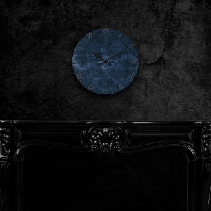 Navy Velvet Damask   Dusty Dark Blue Floral Grunge Round Clock