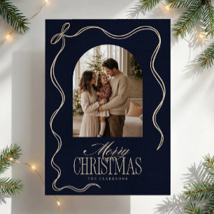 Navy Velvet Hand-Drawn Ribbon Frame Photo card