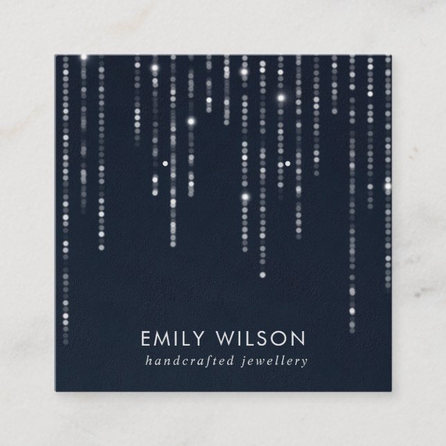 NAVY VELVET STRING LIGHTS STUD EARRING DISPLAY  SQUARE BUSINESS CARD (Front)