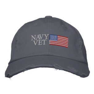 Navy Vet with American Flag Military Embroidered Hat