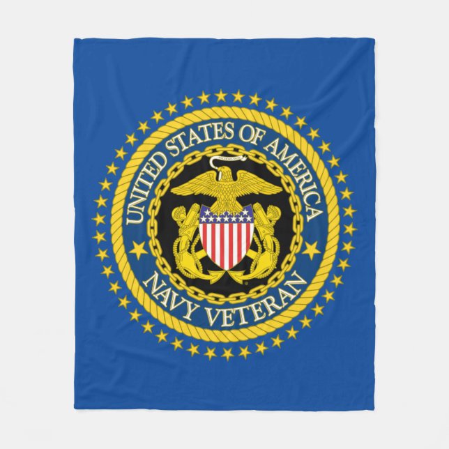 Navy Veteran Trucker Hat Fleece Blanket (Front)