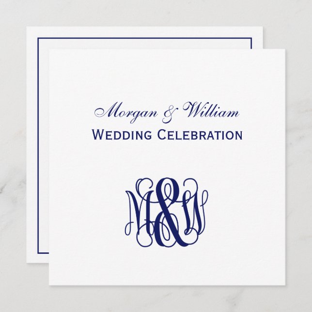 Navy Vine Script Monogram B&G DIY BG Wedding Invitation (Front/Back)