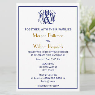 Navy Vine Script Monogram B&G DIY BG Wedding Invitation