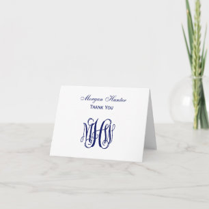 Navy Vine Script Monogram DIY BG Thank You Card