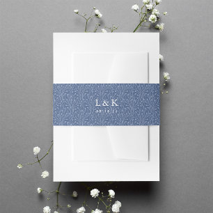 Navy Vines Pattern Monogram Invitation Belly Band