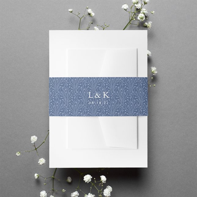 Navy Vines Pattern Monogram Invitation Belly Band (Creator Uploaded)