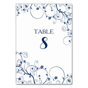 Navy Vines Wedding Table Number cards