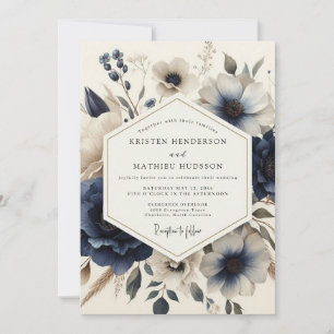 Navy Vintage Blossom Wedding Invitation